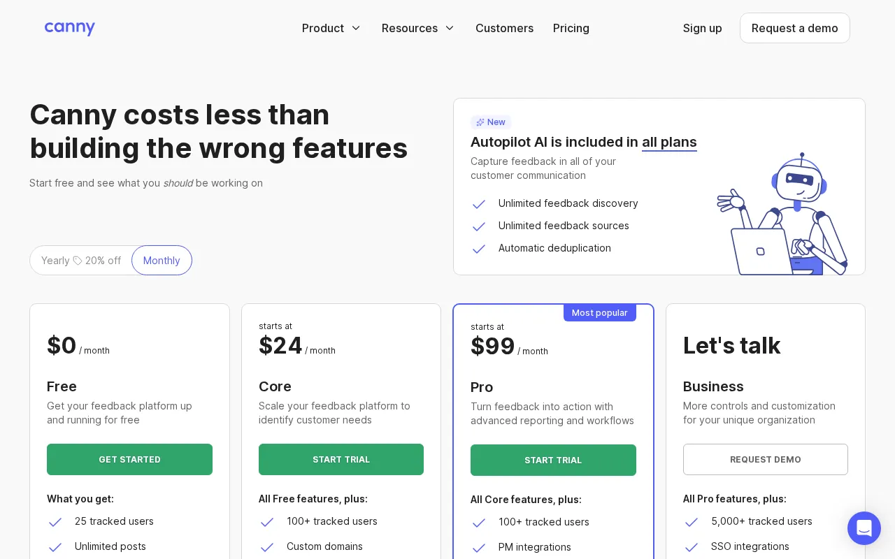 Canny Autopilot — pricing page