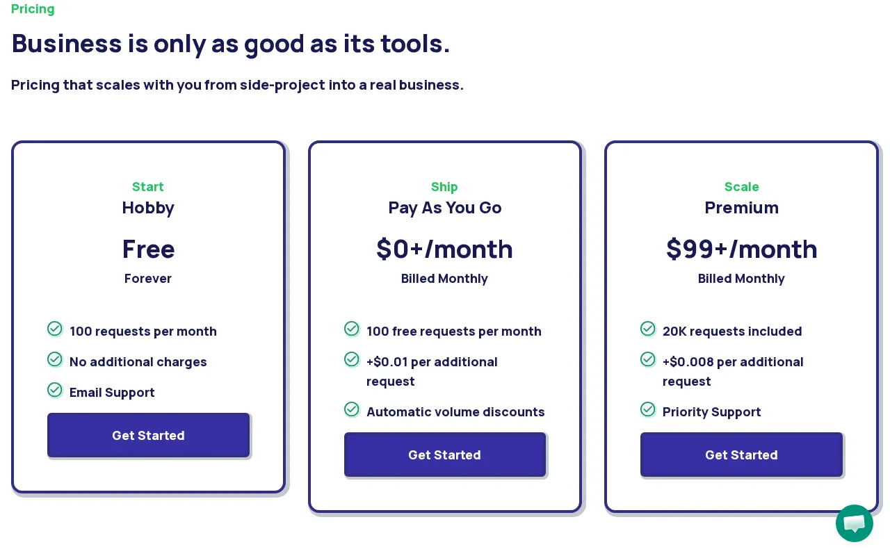 Canopy API — pricing page