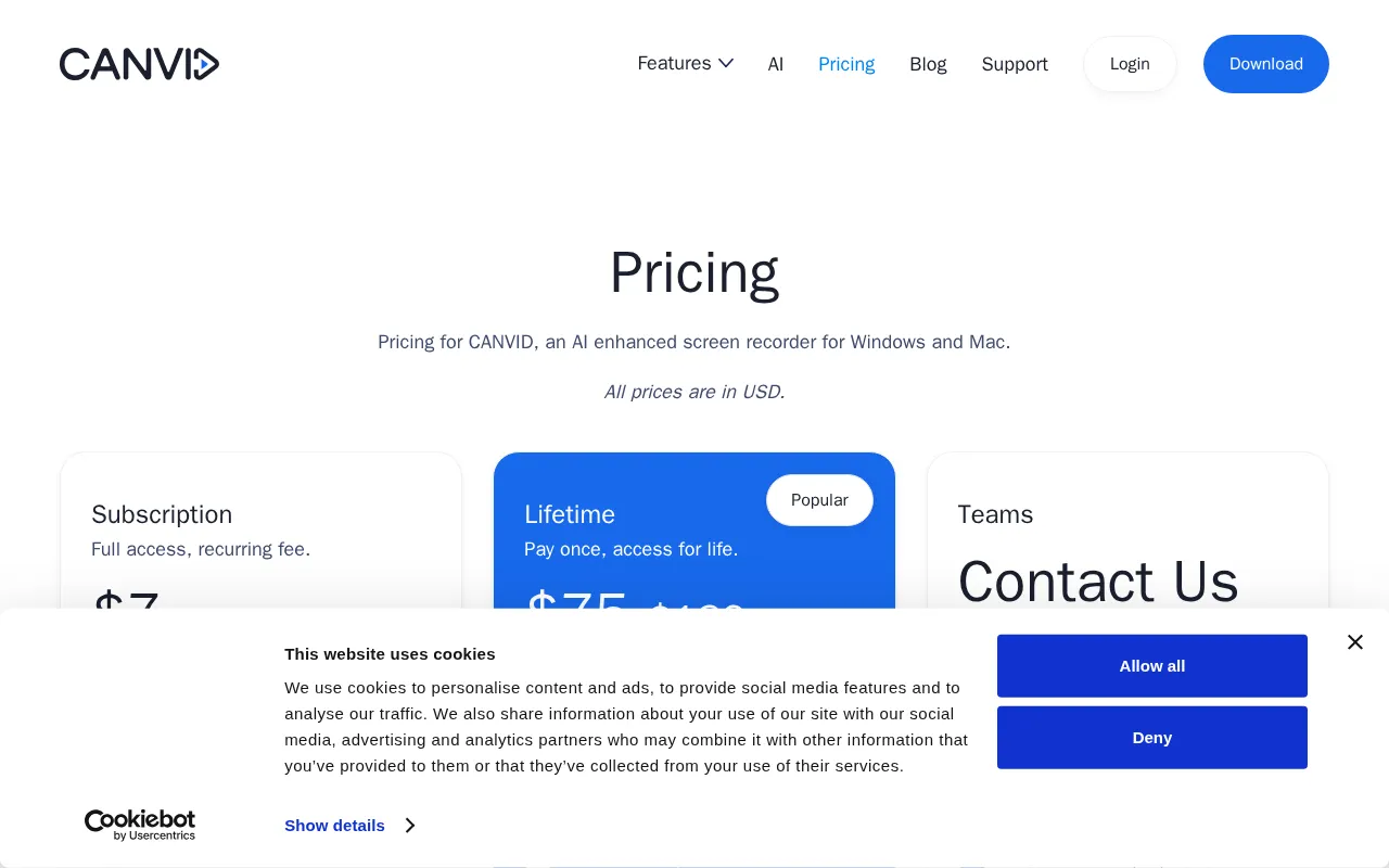 CANVID for Windows — pricing page