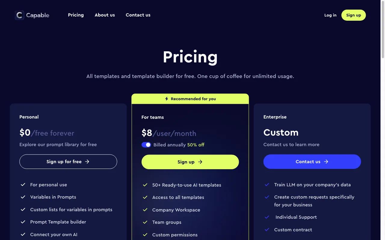 Capable — pricing page