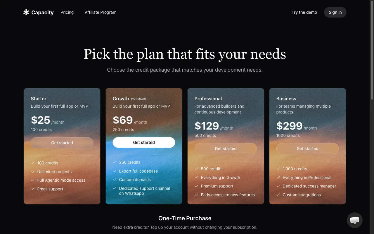 Capacity — pricing page