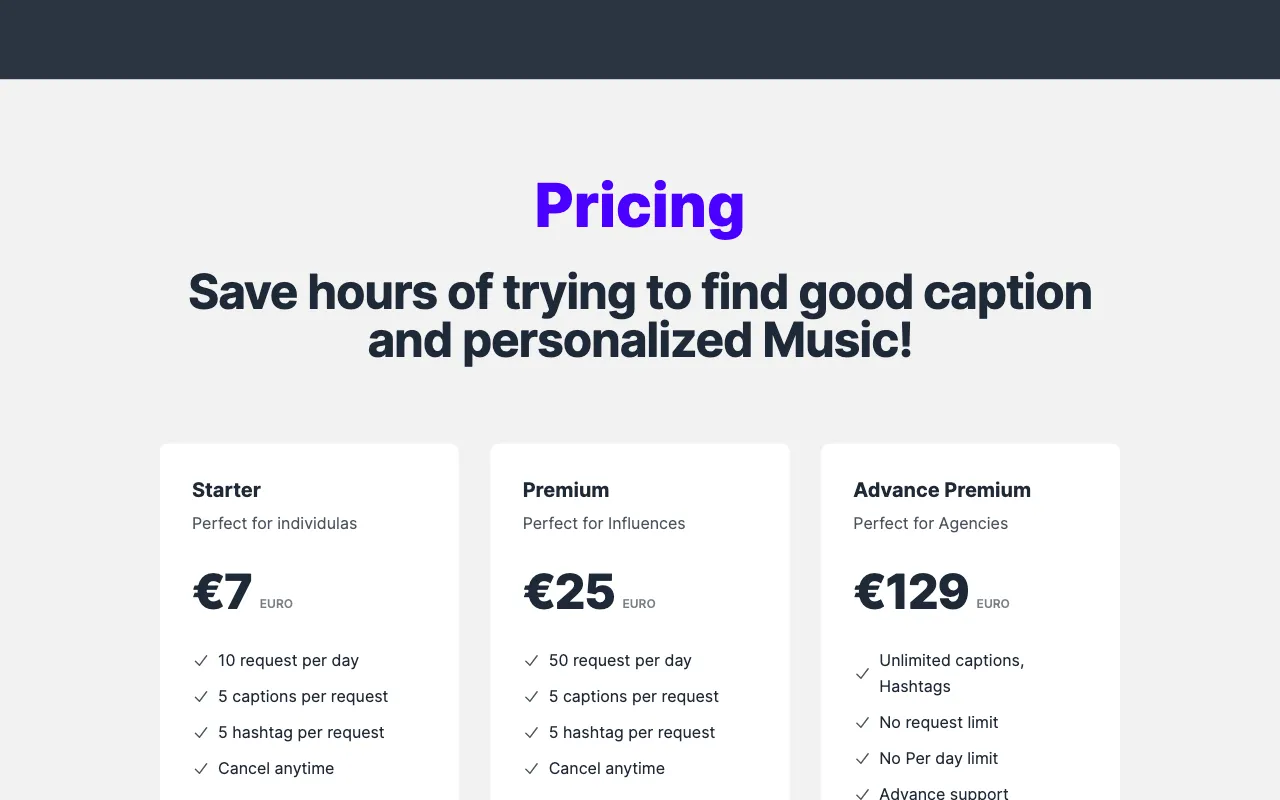 CaptionGenerator — pricing page