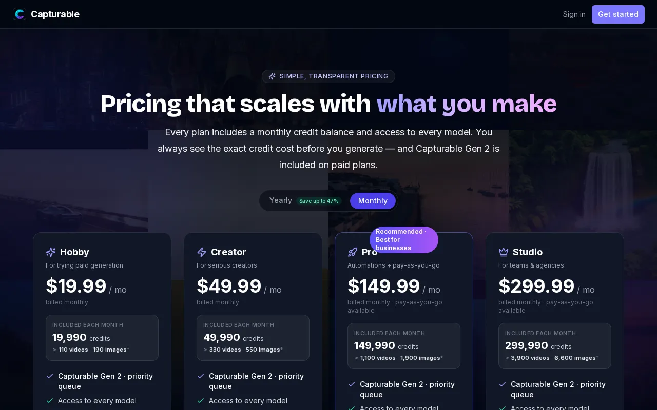 Capturable — pricing page