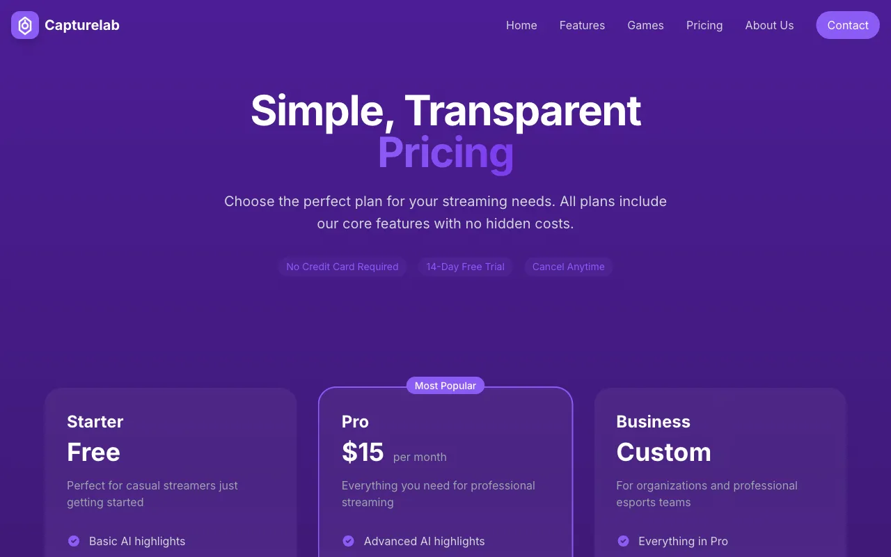 CAPTURELAB — pricing page