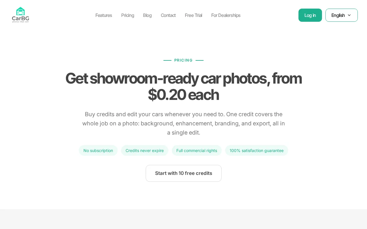 Car Background AI — pricing page