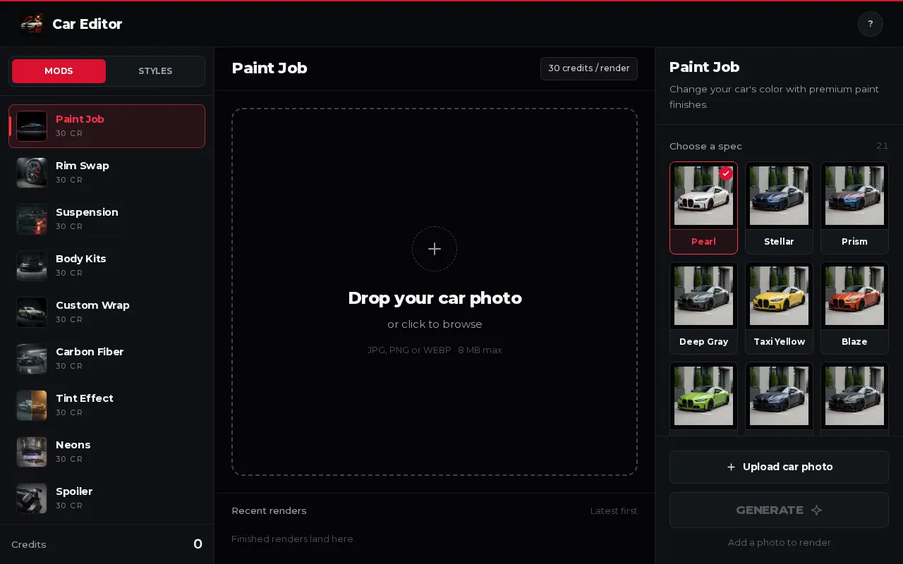 Car Editor — pricing page
