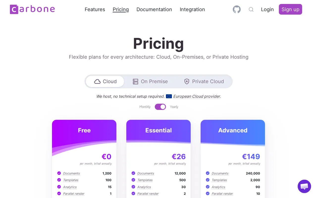 Carbone — pricing page