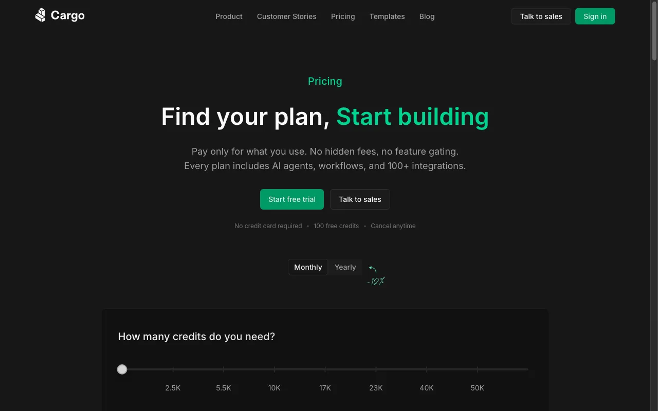 Cargo — pricing page