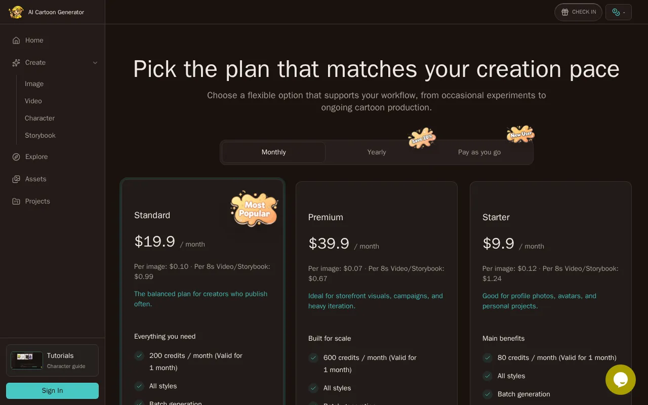 Cartoon Photo Generator — pricing page