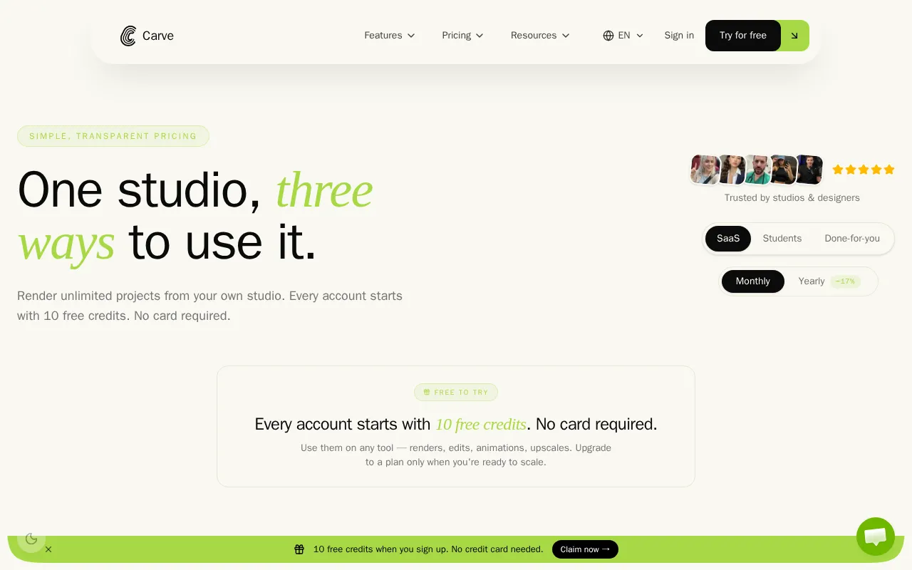 Carve — pricing page