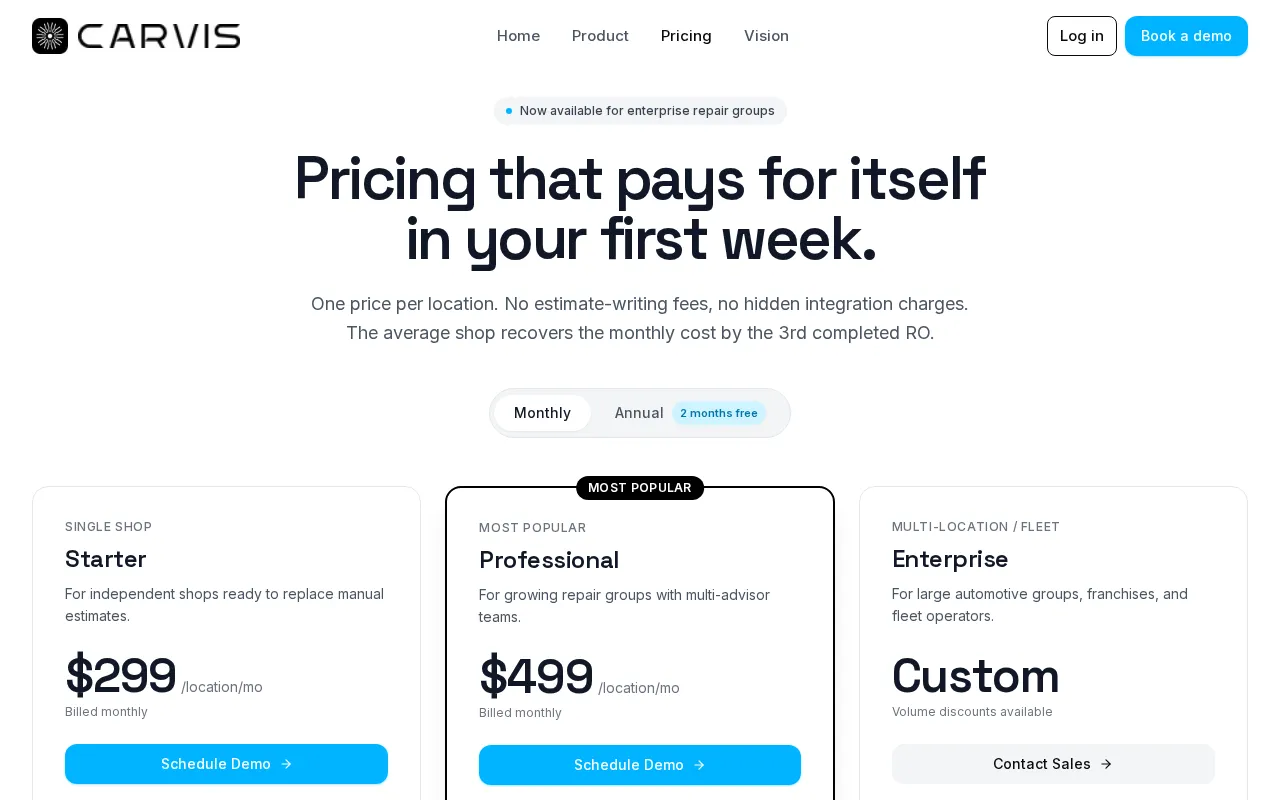 Carvis.AI — pricing page
