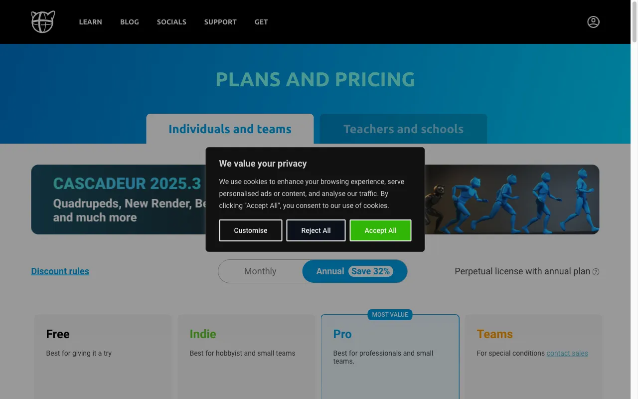 Cascadeur — pricing page