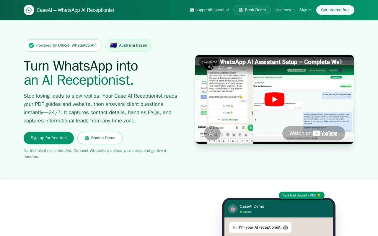 CaseAI WhatsApp Agent — preview screenshot