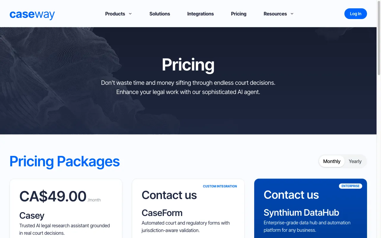 Caseway — pricing page