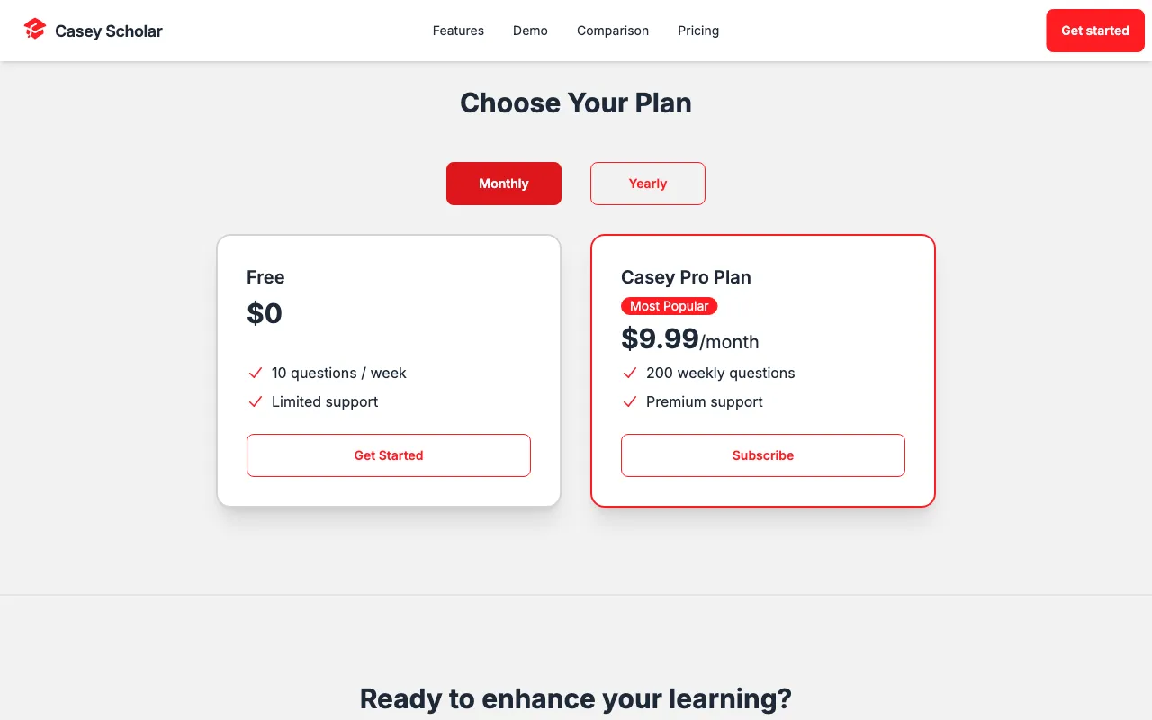 Casey Scholar — pricing page
