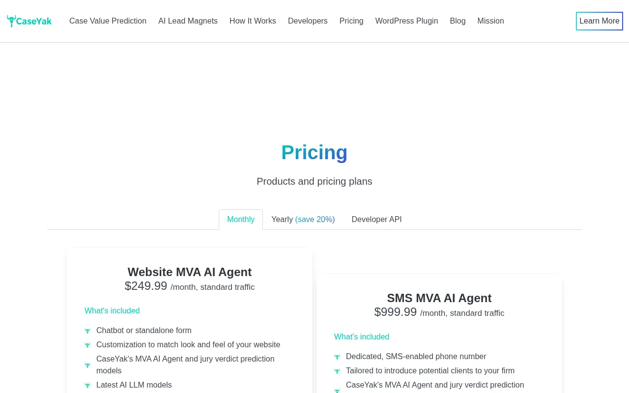 Caseyak — pricing page