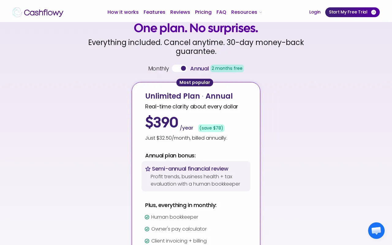 Cashflowy — pricing page