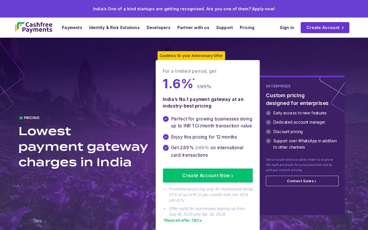 Cashfree — pricing page