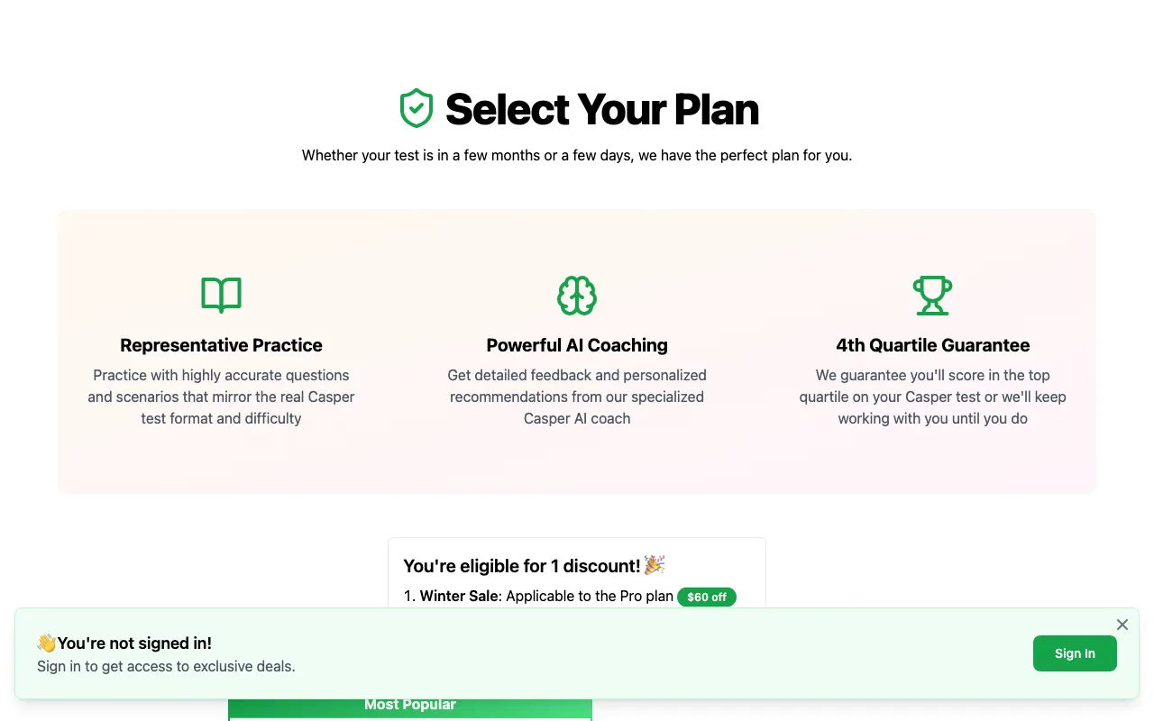 CasperPractice — pricing page