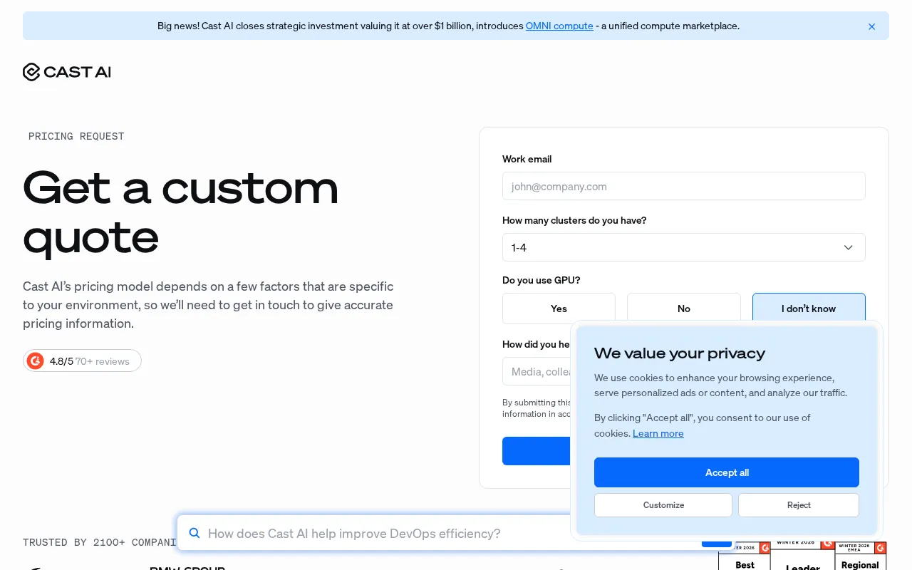 CAST AI — pricing page