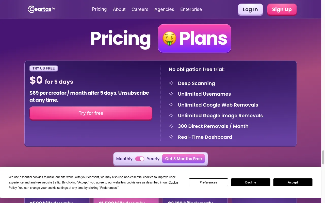 Ceartas DMCA — pricing page