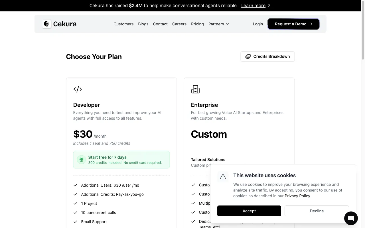 Cekura — pricing page
