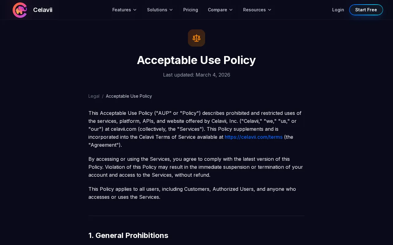 Celavii — pricing page