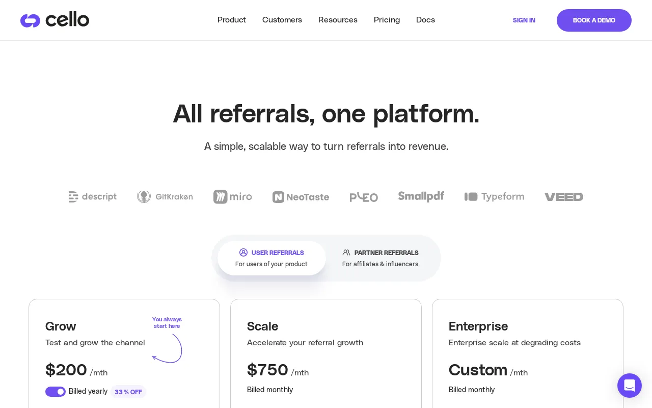 Cello — pricing page