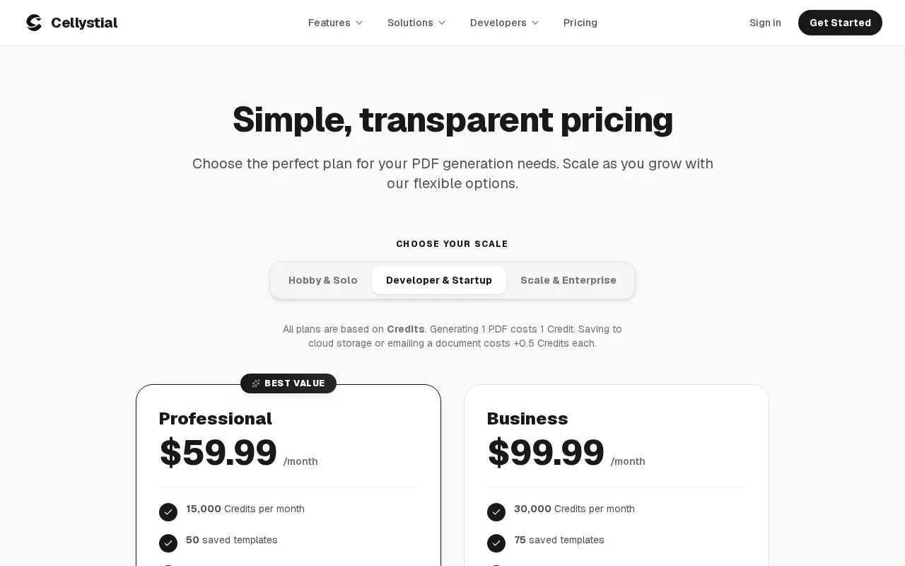Cellystial — pricing page
