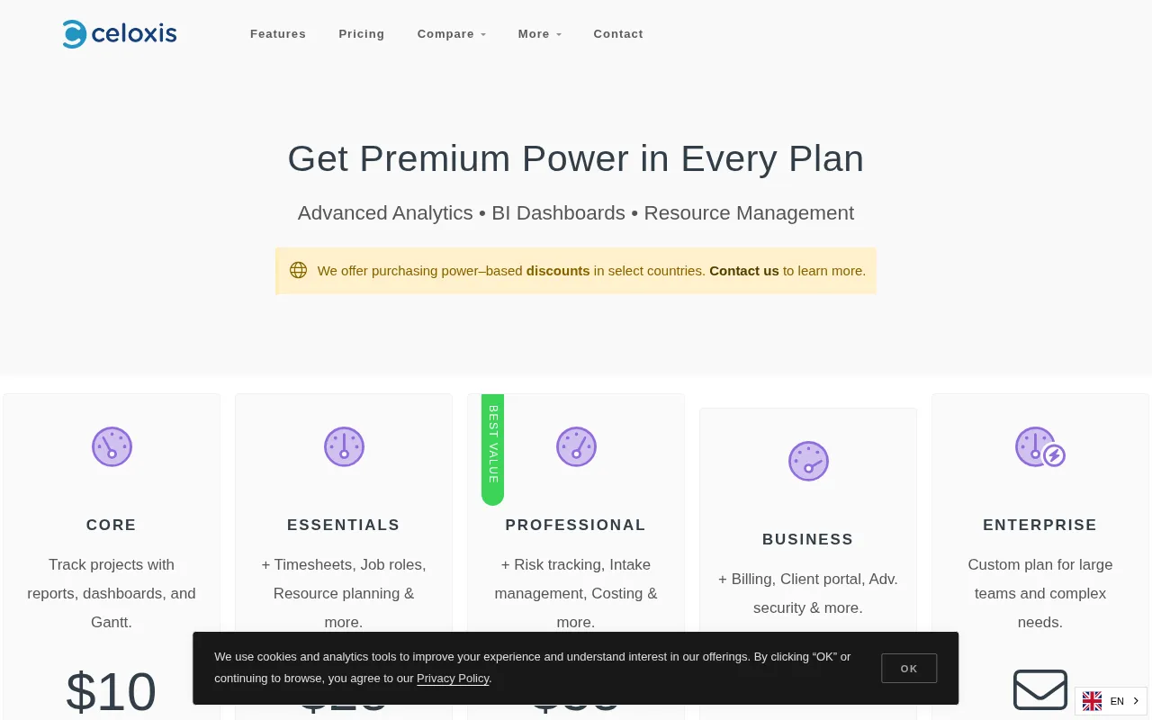 Celoxis — pricing page
