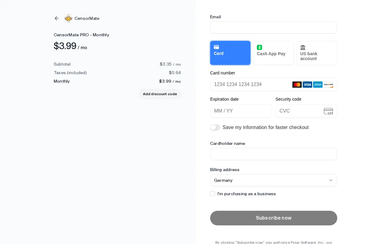 CensorMate — pricing page