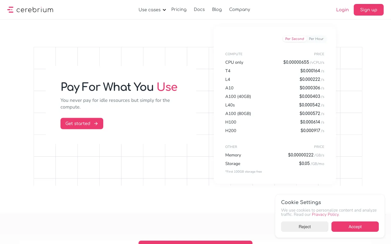 Cerebrium — pricing page