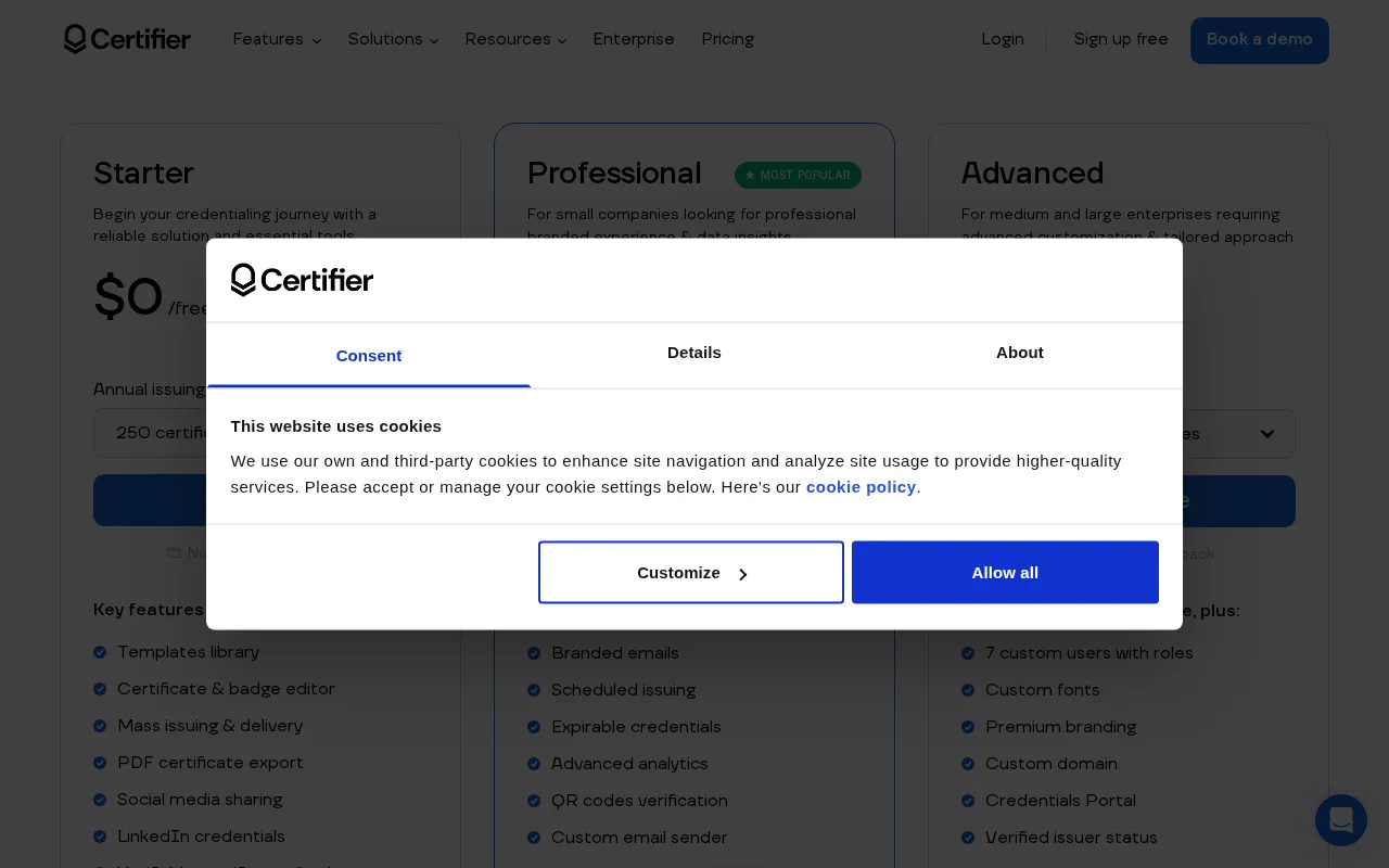 Certifier — pricing page