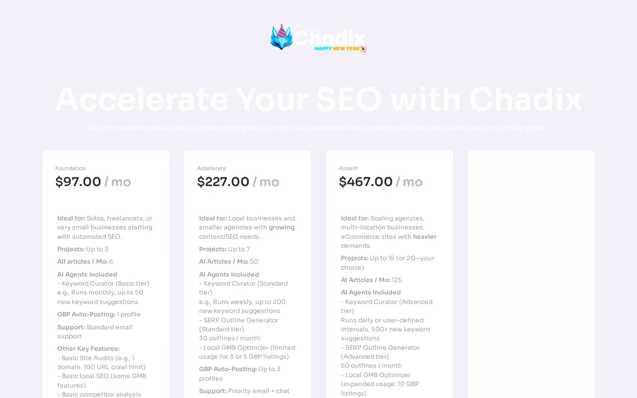 Chadix — pricing page