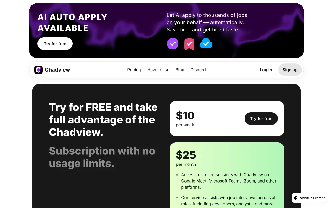 ChadView — pricing page