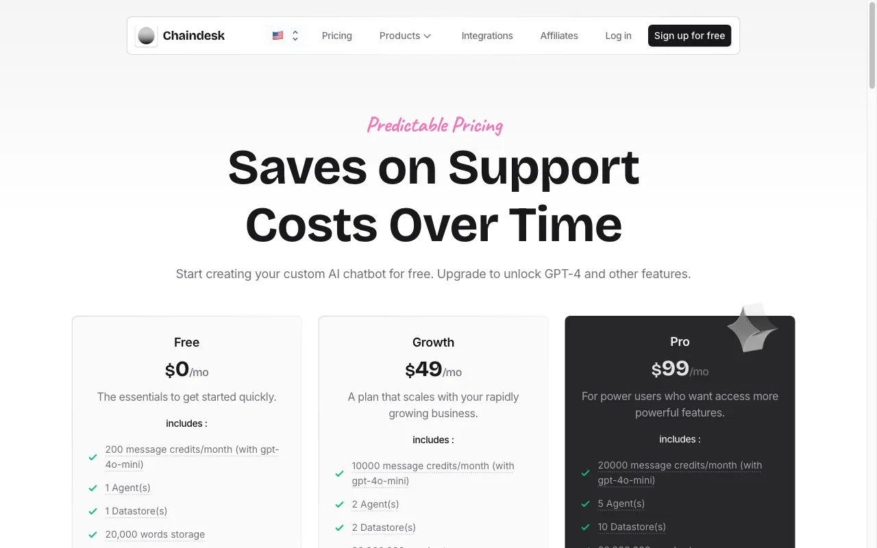 Chaindesk — pricing page