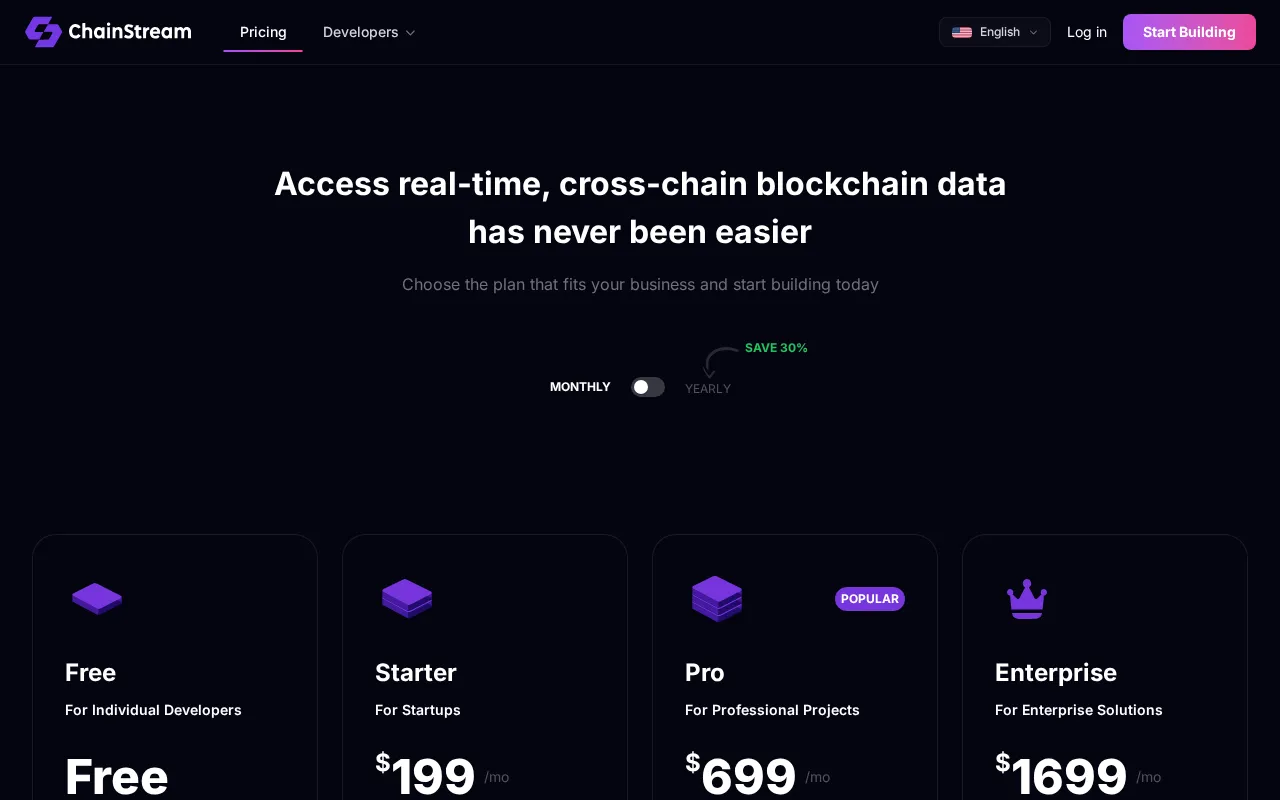 Chainstream — pricing page
