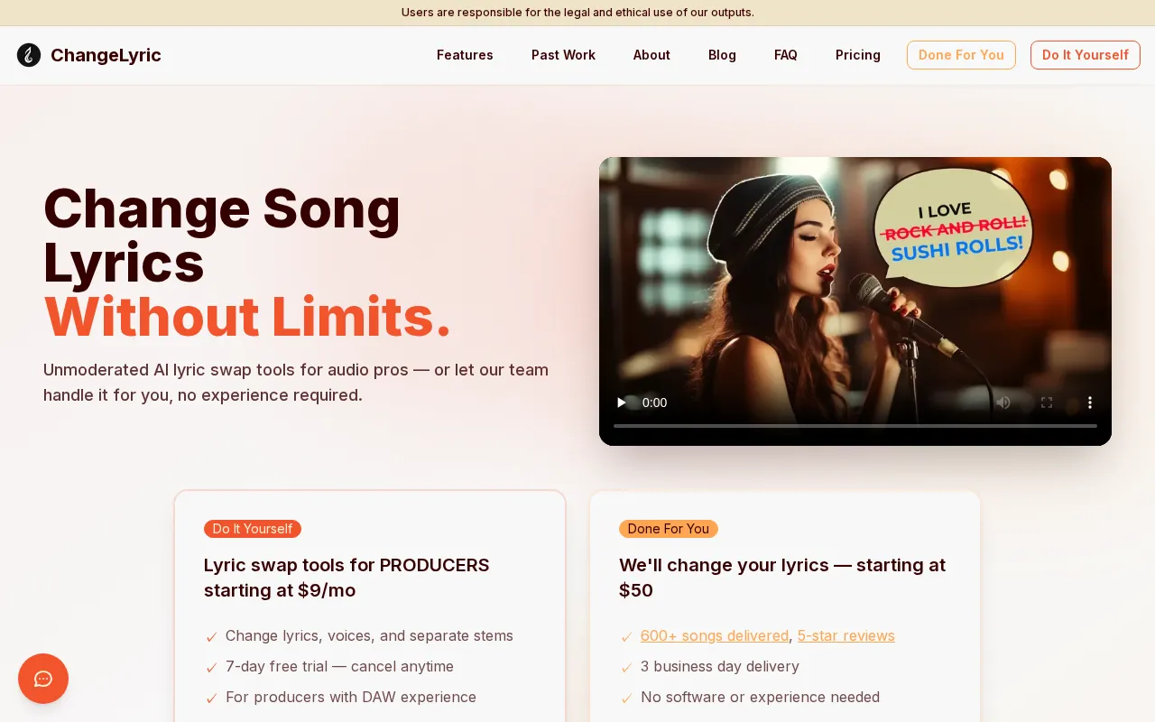 Change Lyrics of a Song Online | AI Lyric Changer — ChangeLyric — preview screenshot