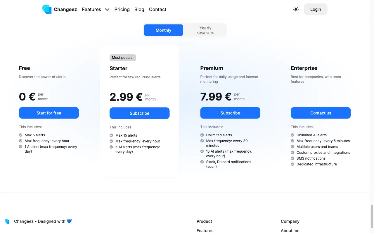 Changeez — pricing page