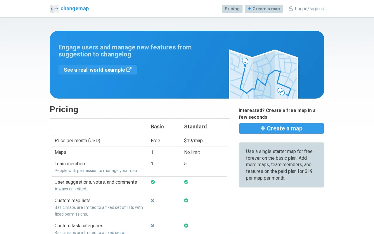 changemap — pricing page