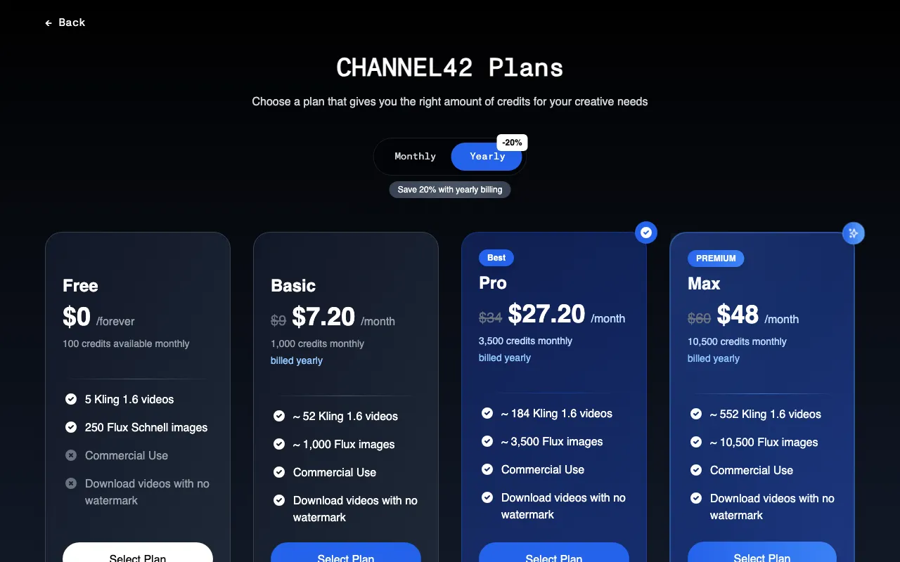 Channel42 — pricing page