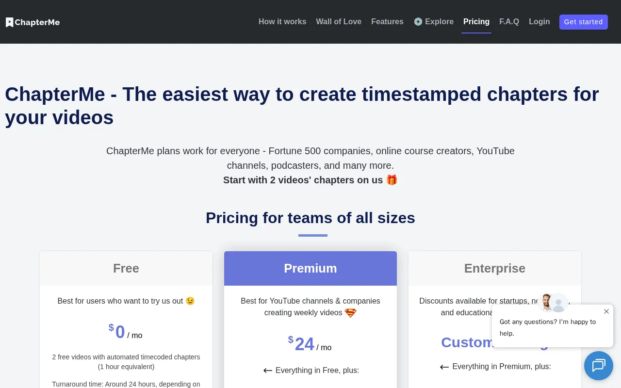 Chapterme — pricing page