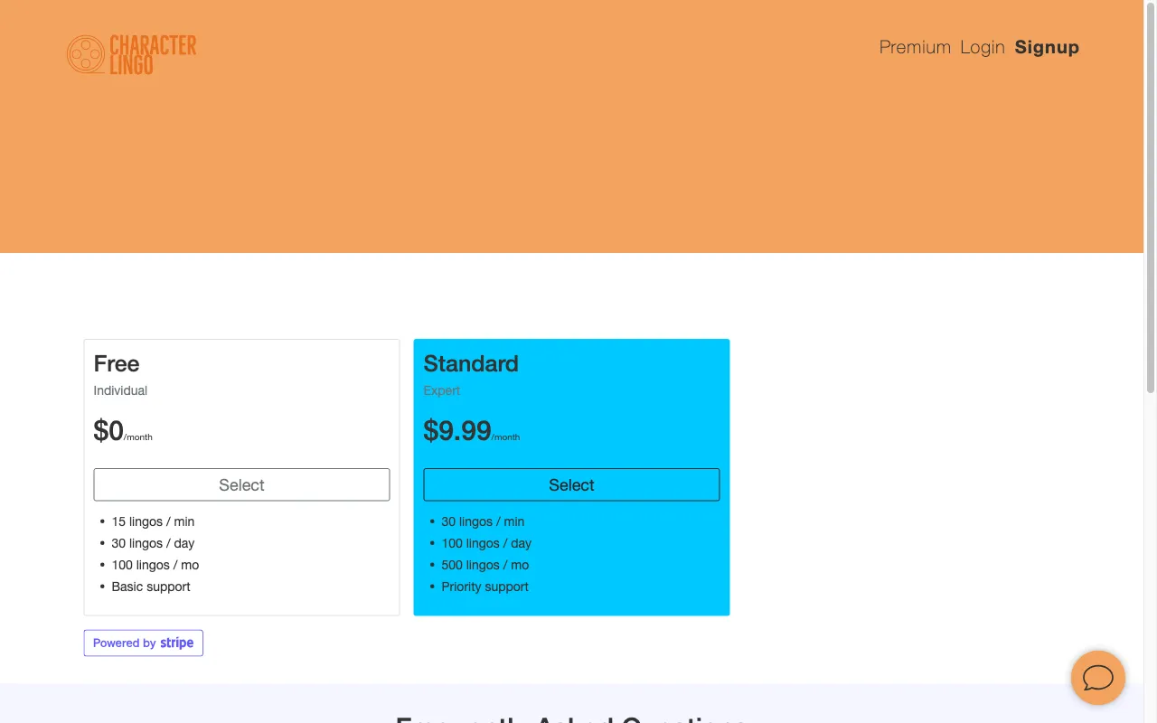 Character Lingo — pricing page
