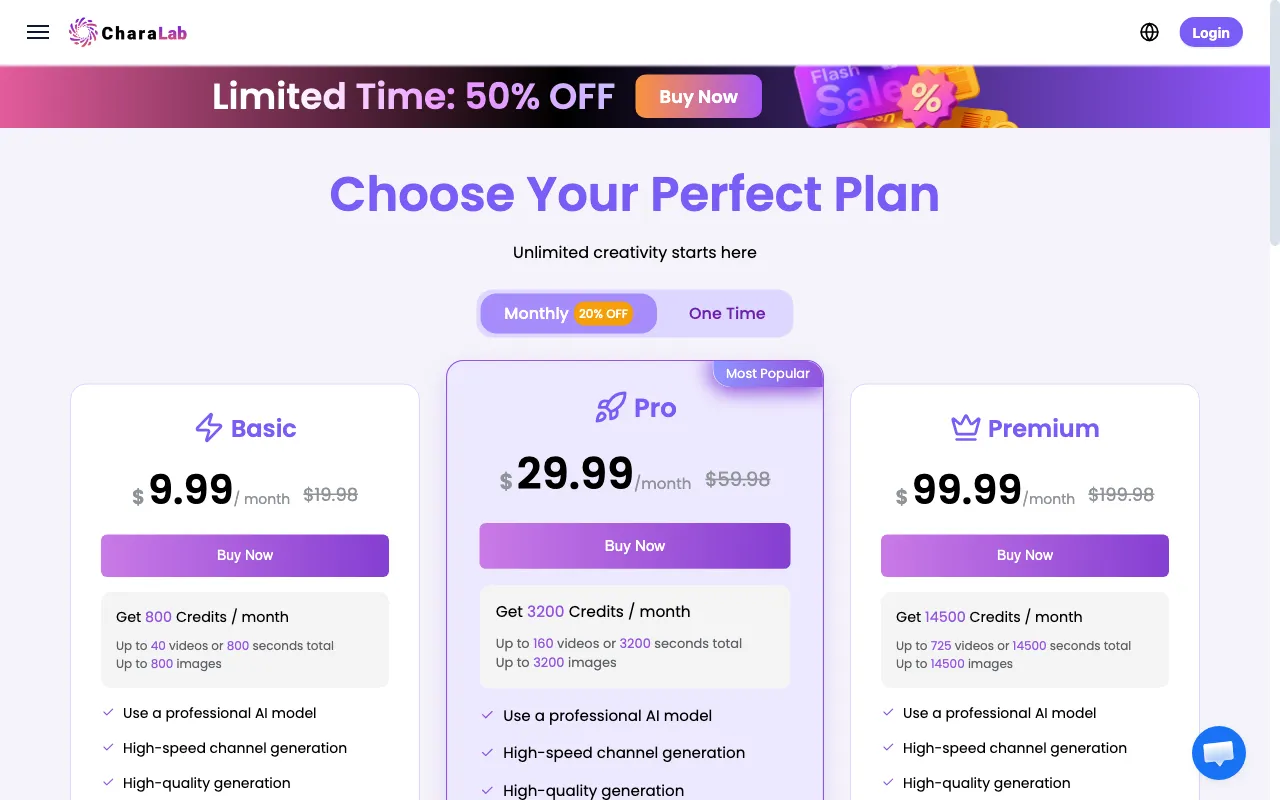 CharaLab — pricing page