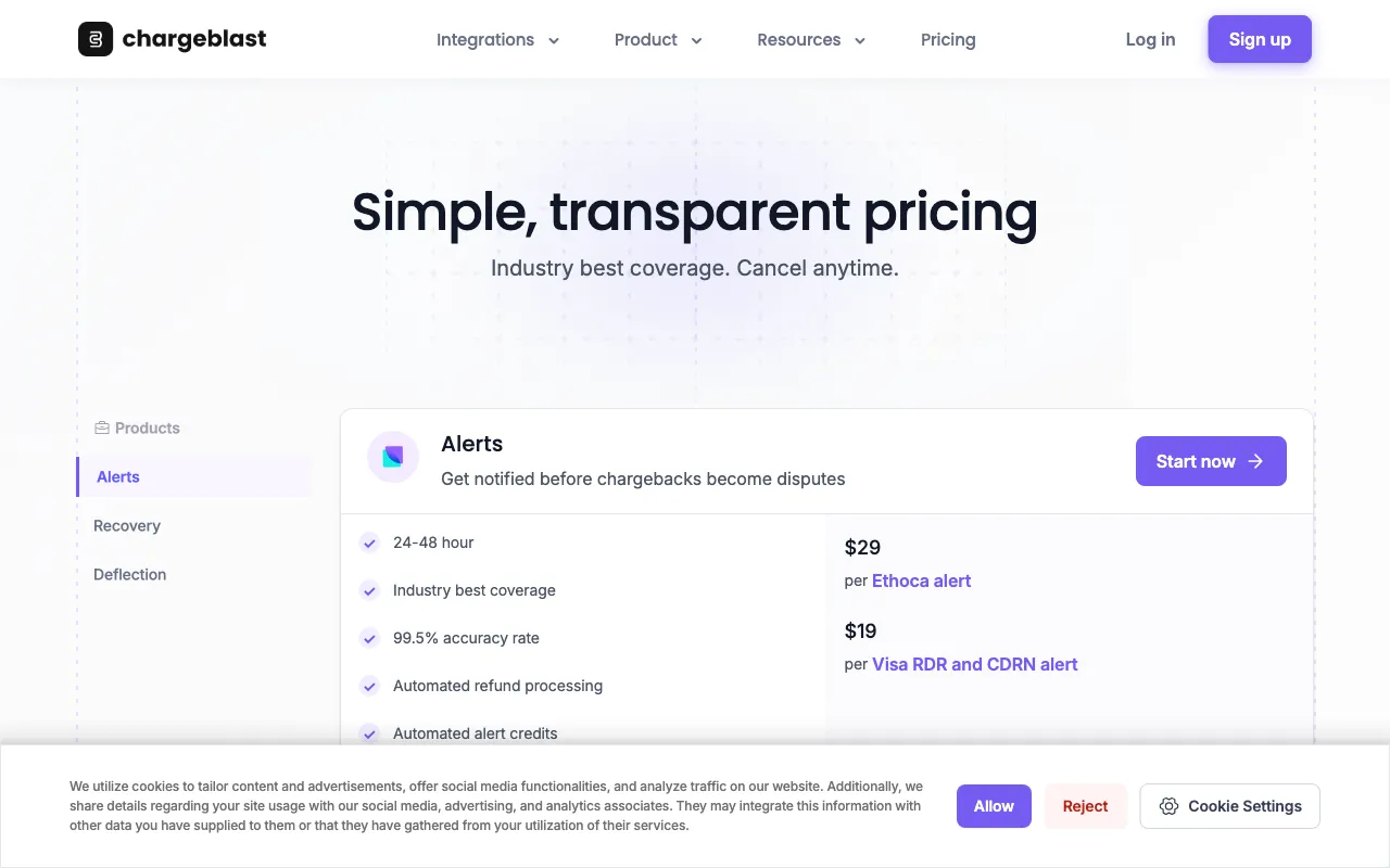 Chargeblast AI — pricing page