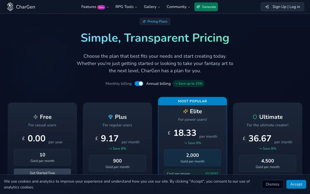 CharGen — pricing page