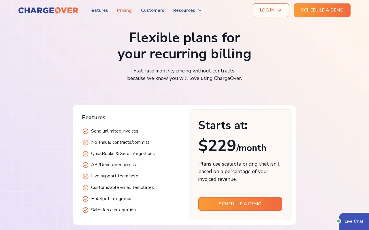 Chargeover — pricing page