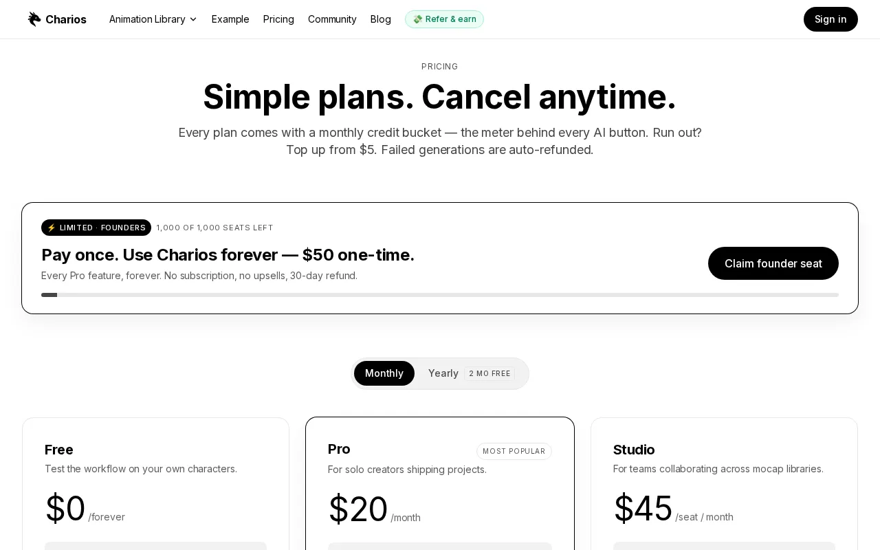 Charios — pricing page