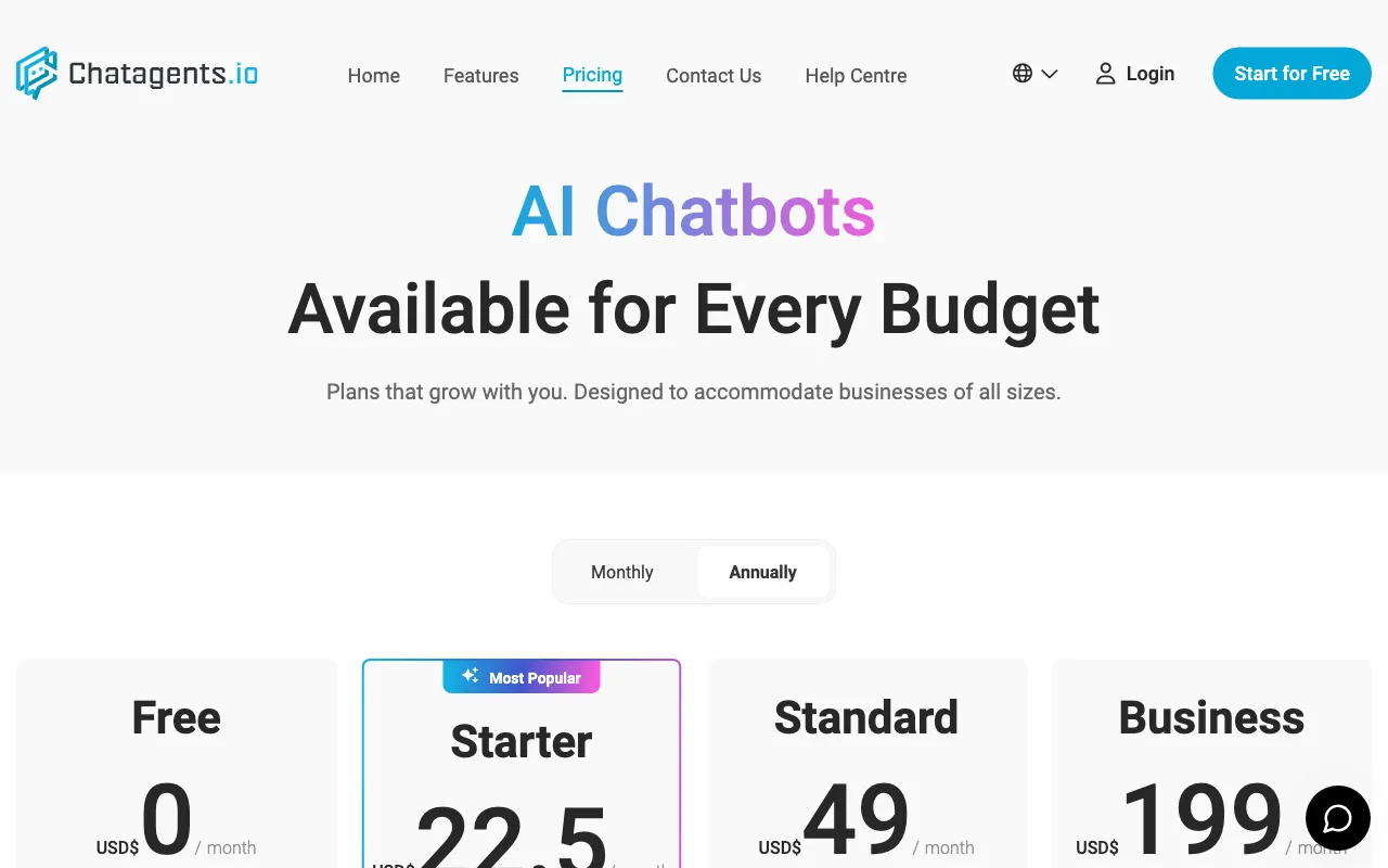 Chatagents — pricing page