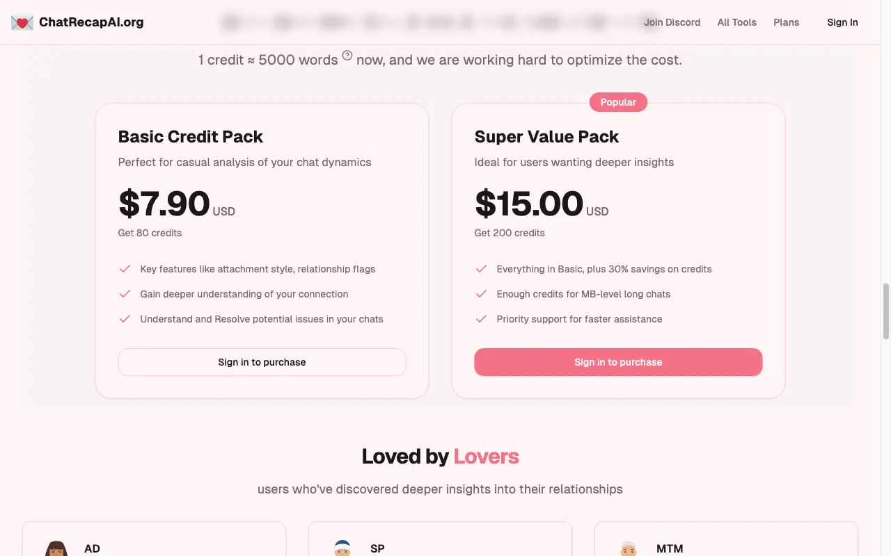 Chat Recap AI — pricing page
